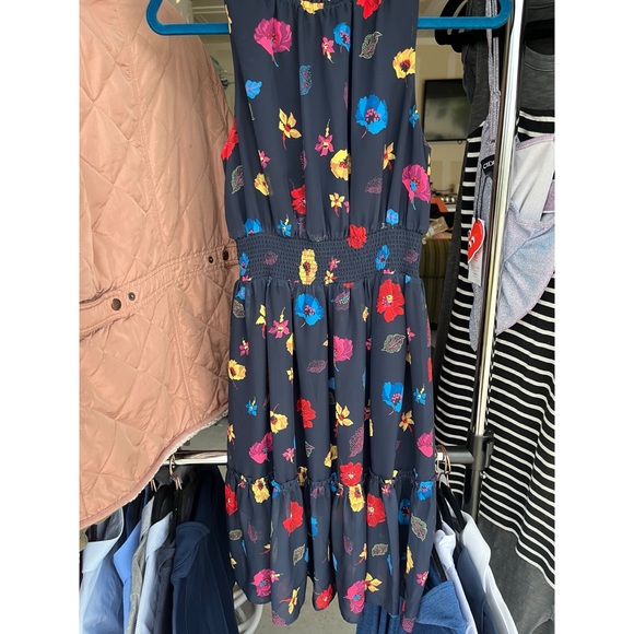 1901 Navy Floral Chiffon Dress Size 4P - Picture 3 of 4